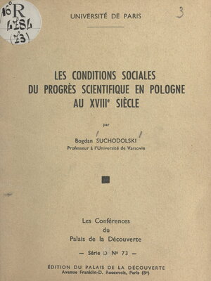 cover image of Les conditions sociales du progrès scientifique en Pologne au XVIIIe siècle